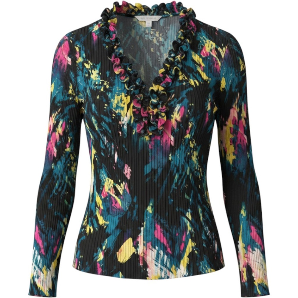 East 5th Woman Blouse Womens 2X Multicolor Abstract Pleated Ruffle Button Front